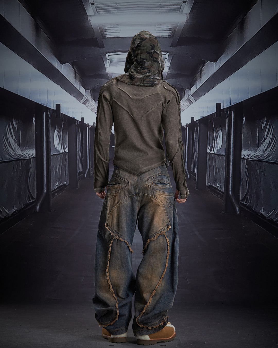 DECONSTRUCTED V-HEM DIRTY DYE TOPS - COFFEE