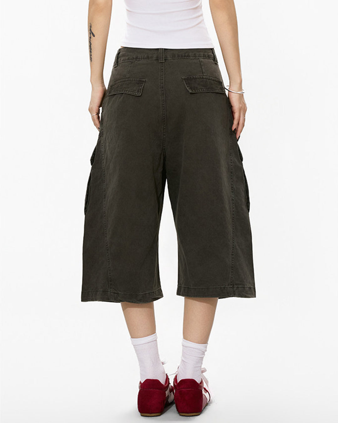 POCKET PLEATED CARGO 3/4 PANTS - ARMY GREEN