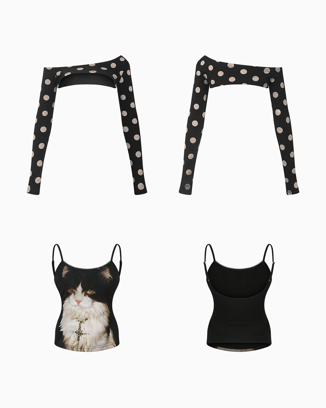 CAT CAMI WITH POLKA DOT OUTER SETS - BLACK