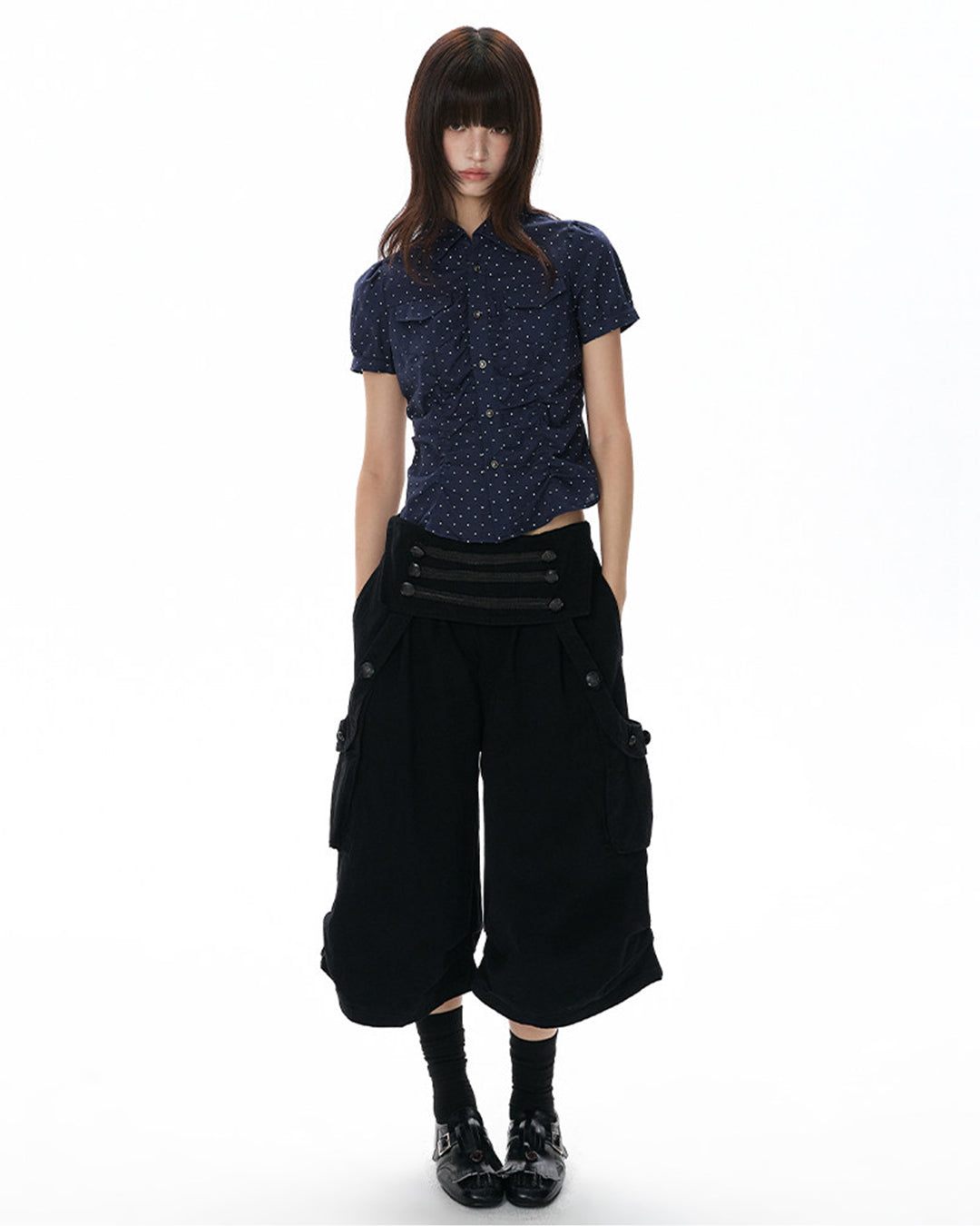 VINTAGE PALACE STYLE UTILITY CROPPED PANTS - BLACK