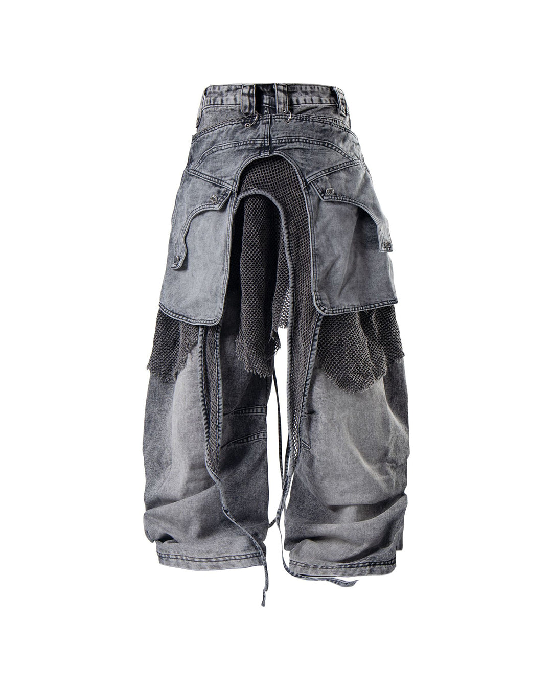 STREET CONVERTIBLE CARGO SCIMITAR DENIM PANTS - BLACK &amp; GREY