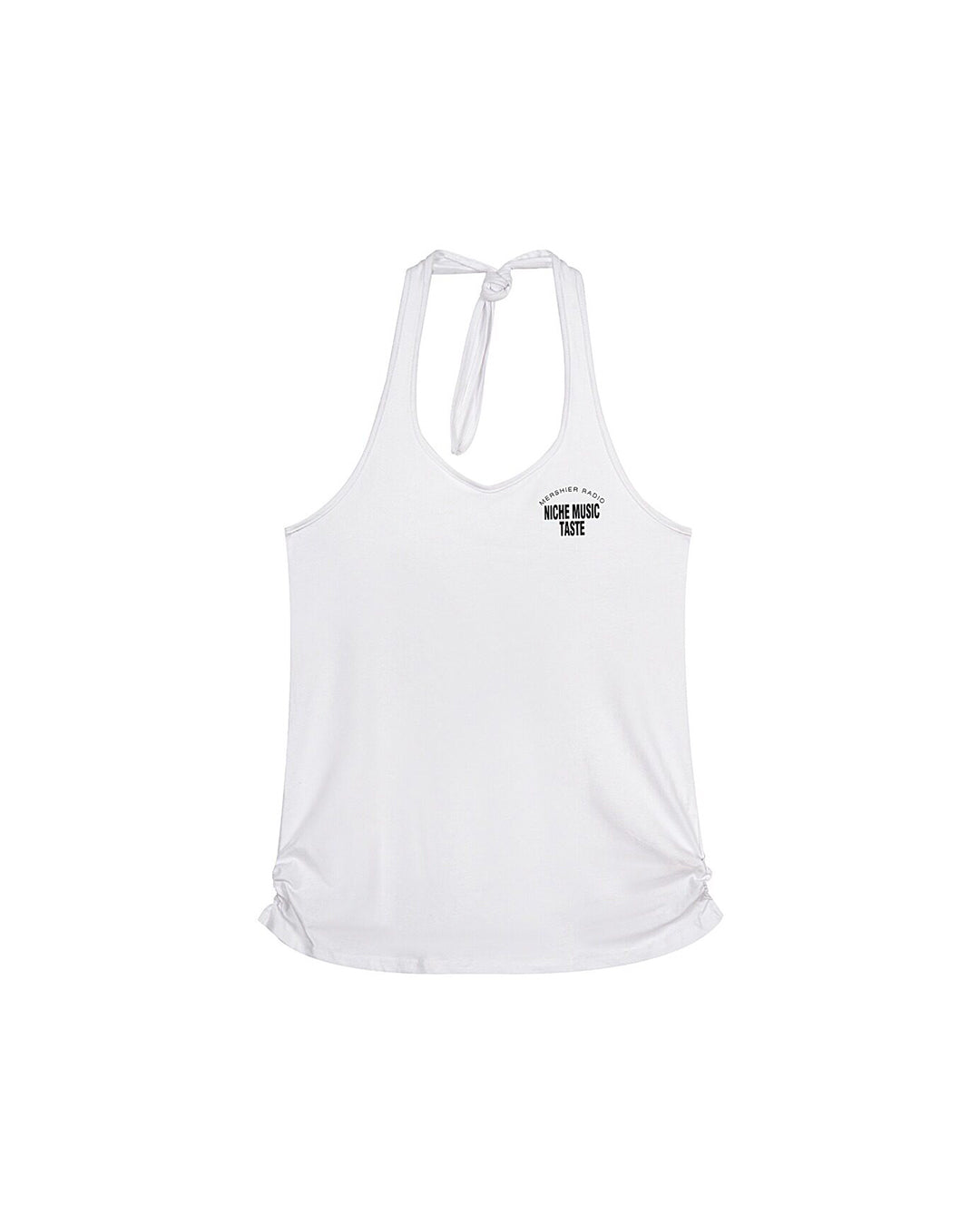 LETTER PRINT BACKLESS HALTER TANK TOPS - WHITE
