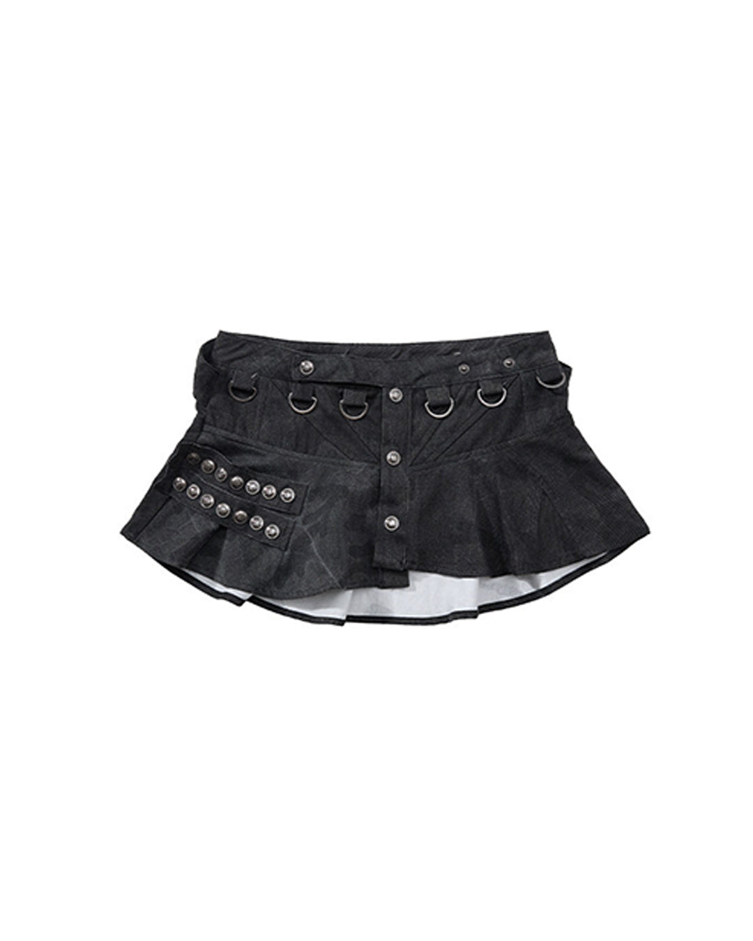 CAMO WASHED DISTRESSED RUFFLE MINI SKIRTS - BLACK