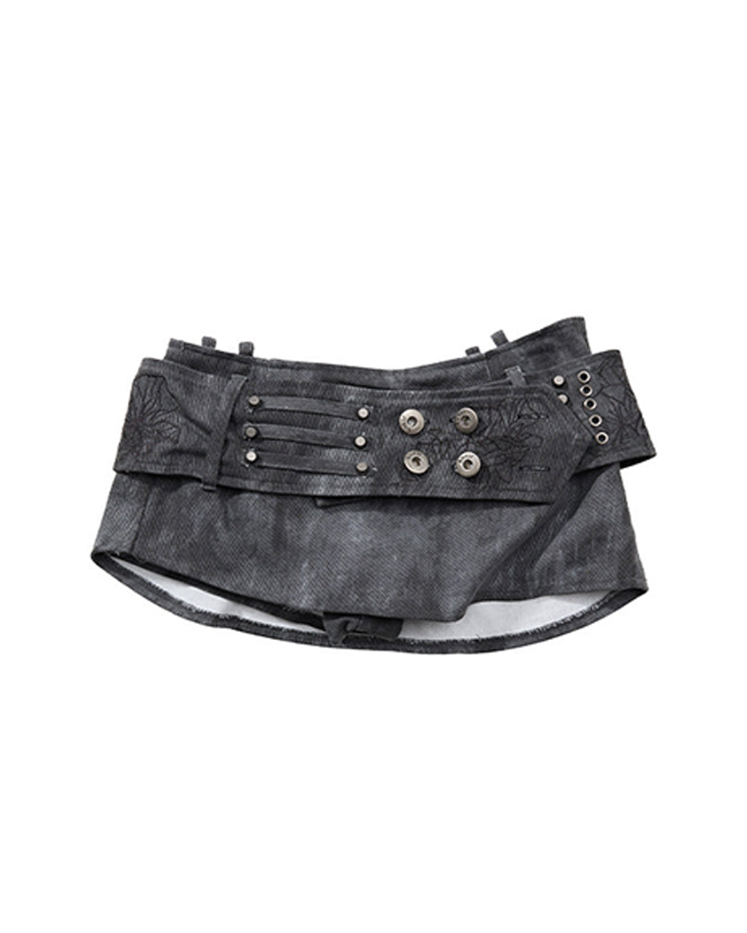 VINTAGE BUTTON-FRONT EMBROIDERED MINI SKIRTS - GREY
