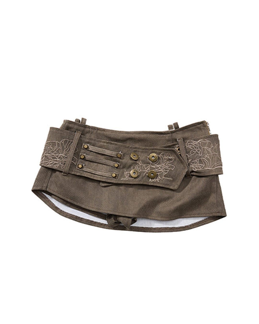 VINTAGE BUTTON-FRONT EMBROIDERED MINI SKIRTS - BROWN