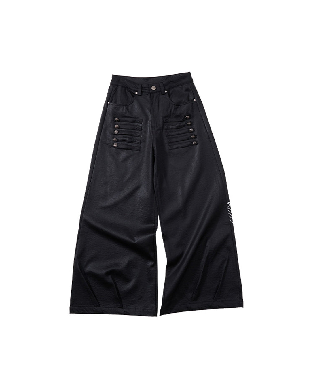 VINTAGE PALACE STYLE SATIN WIDE-LEG PANTS - BLACK