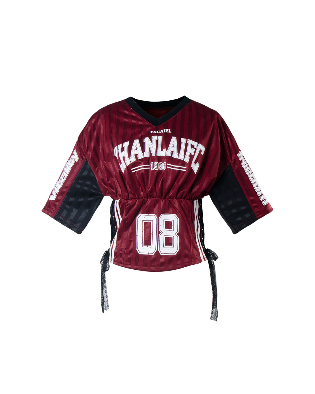 CONTRAST LACE-UP CROPPED JERSEY T-SHIRTS - RED