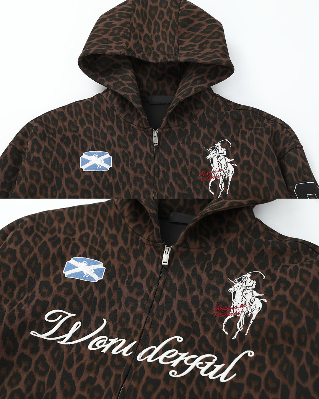 WAR HORSE EMBROIDERED LEOPARD HOODIES - LEOPARD