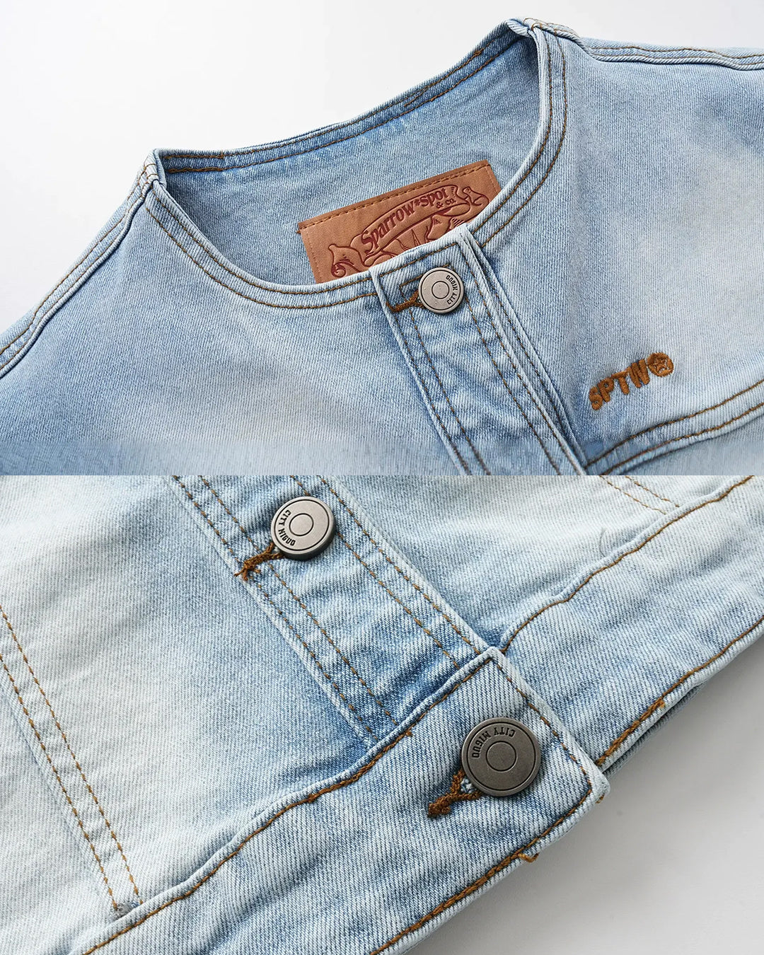 DECONSTRUCTED EMBROIDERED LOGO DENIM JACKETS - LIGHT BLUE