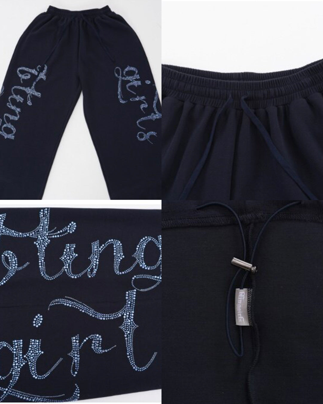 RHINESTONE LETTER TRAINING SWEATPANTS - NAVY BLUE