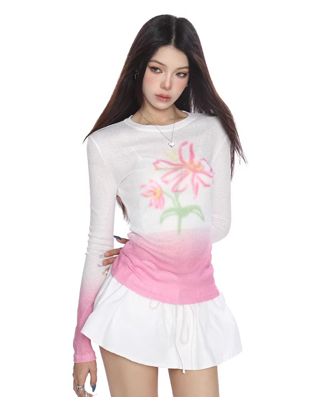 SEMI-SHEER GRADIENT PRINT TOPS - PINK