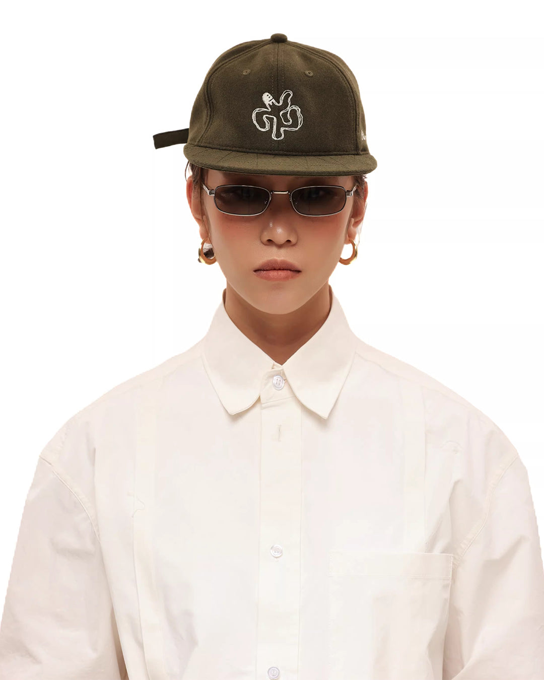 VINTAGE EMBROIDERED WOOL BASEBALL CAPS - OLIVE