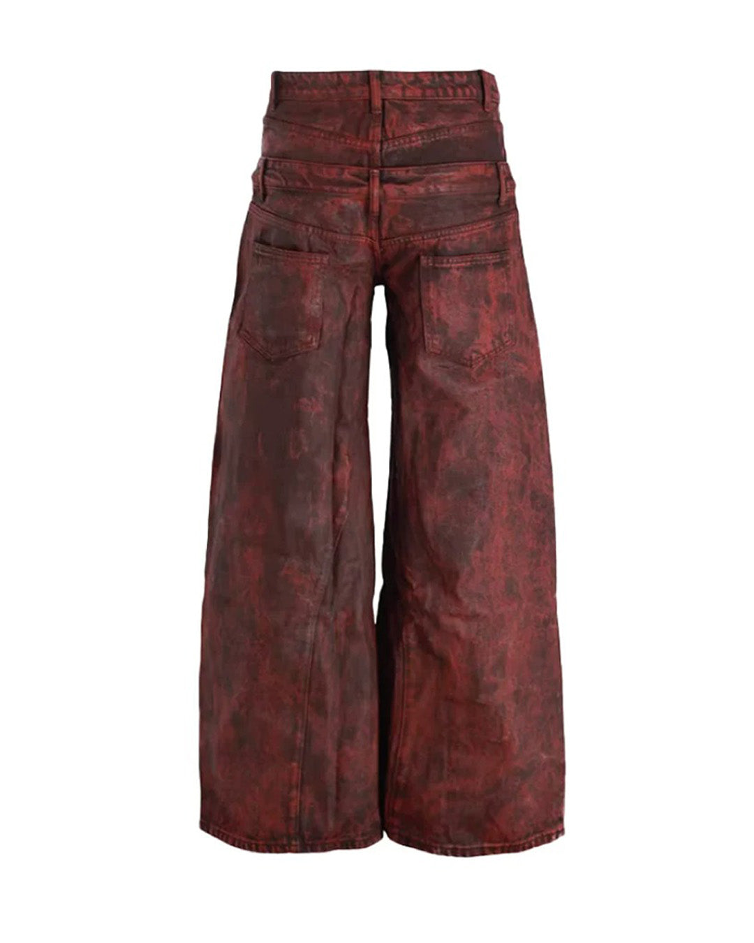 WAXED FINISH DOUBLE WAIST STRAIGHT FIT JEANS - RED