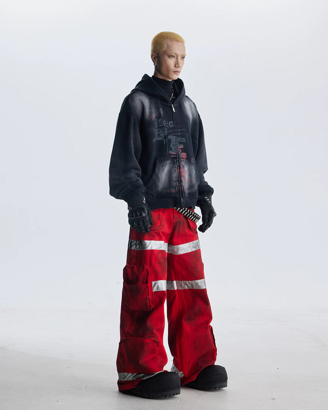 GRUNGE DIRTY DYE HEAVY DUTY CARGO PANTS - RED
