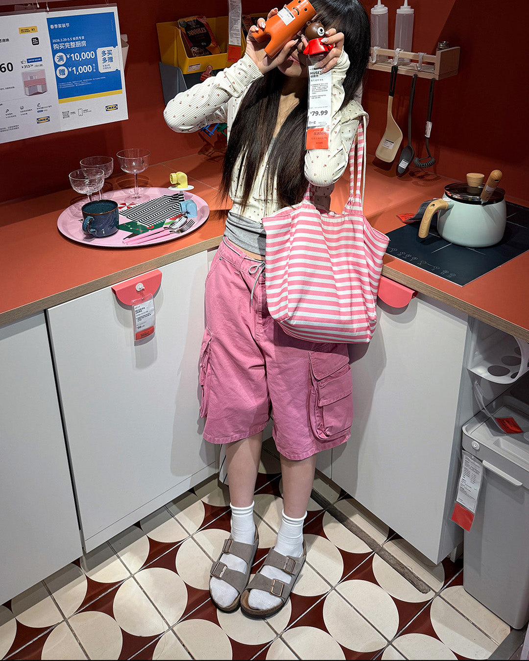 MULTI-POCKET CARGO CAPRI PANTS - PINK