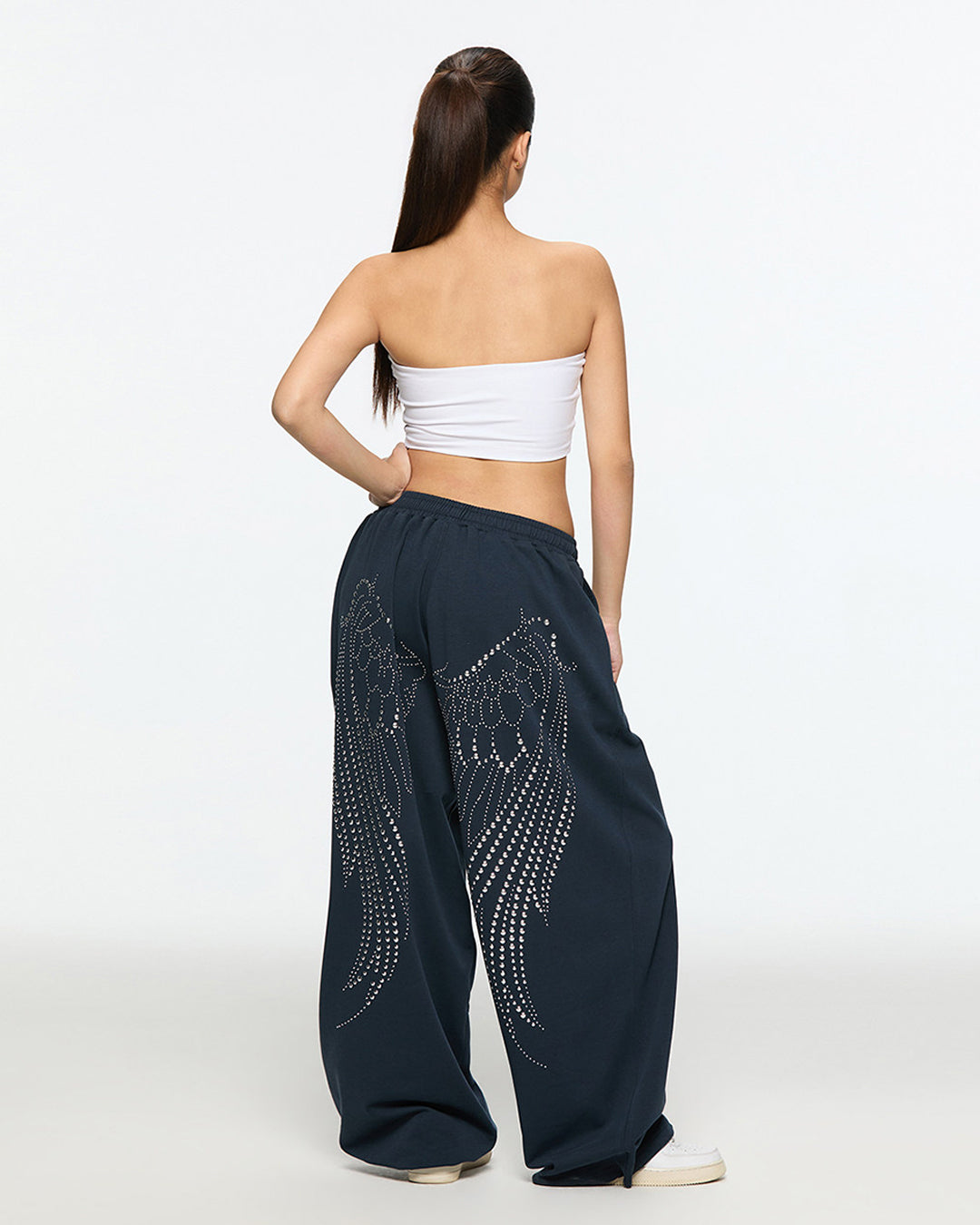 WING RHINESTONE SWEATPANTS - NAVY BLUE