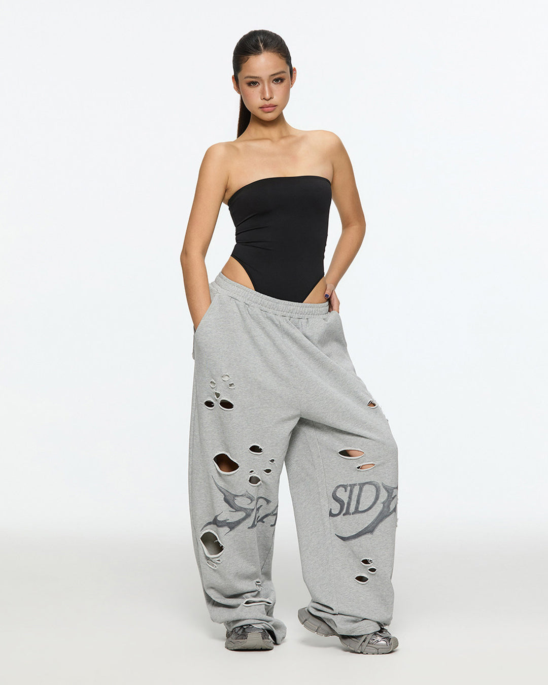 SOLID COLOR STRAPLESS BODYSUITS - BLACK