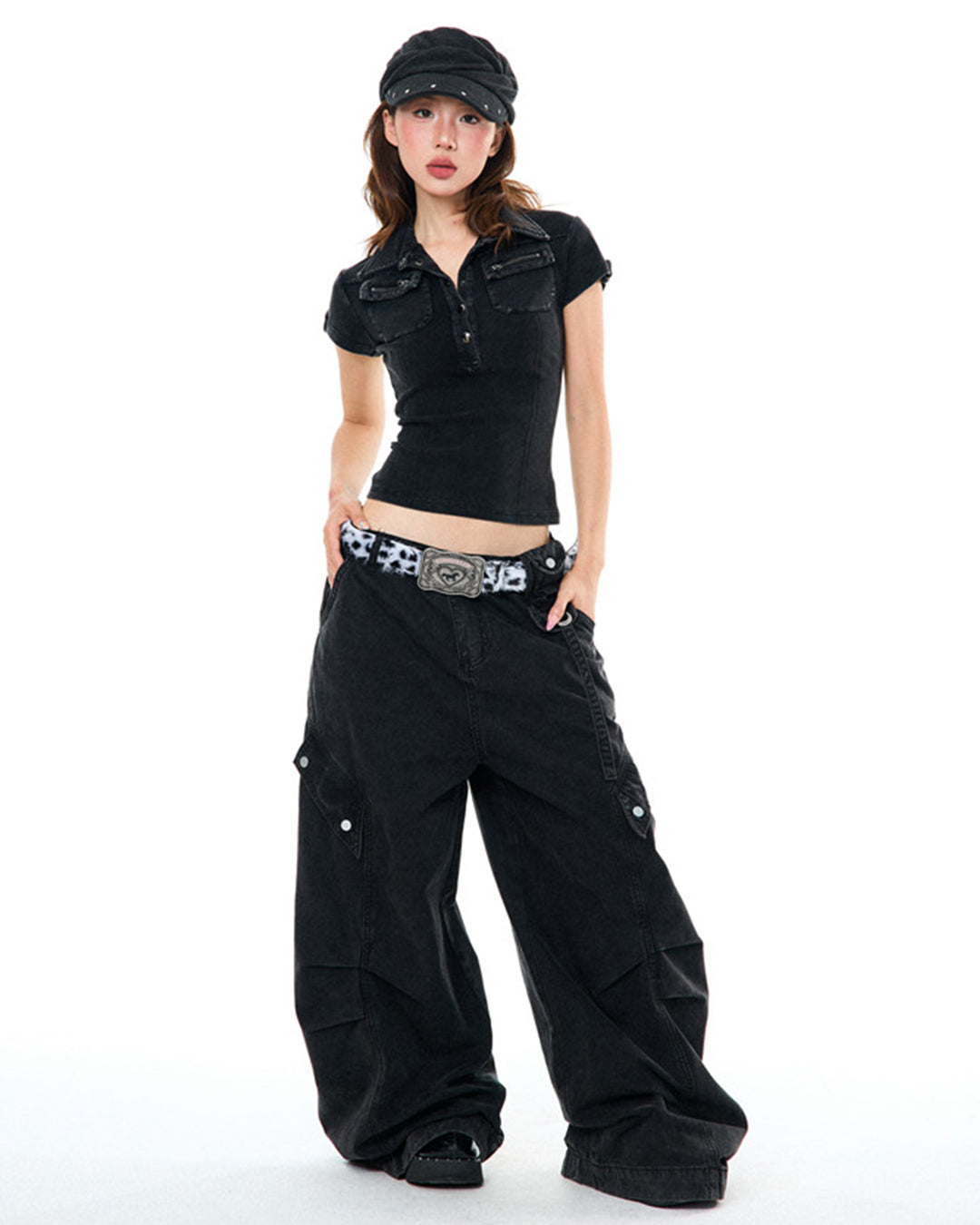 CARGO STYLE COLLARED T-SHIRTS - BLACK