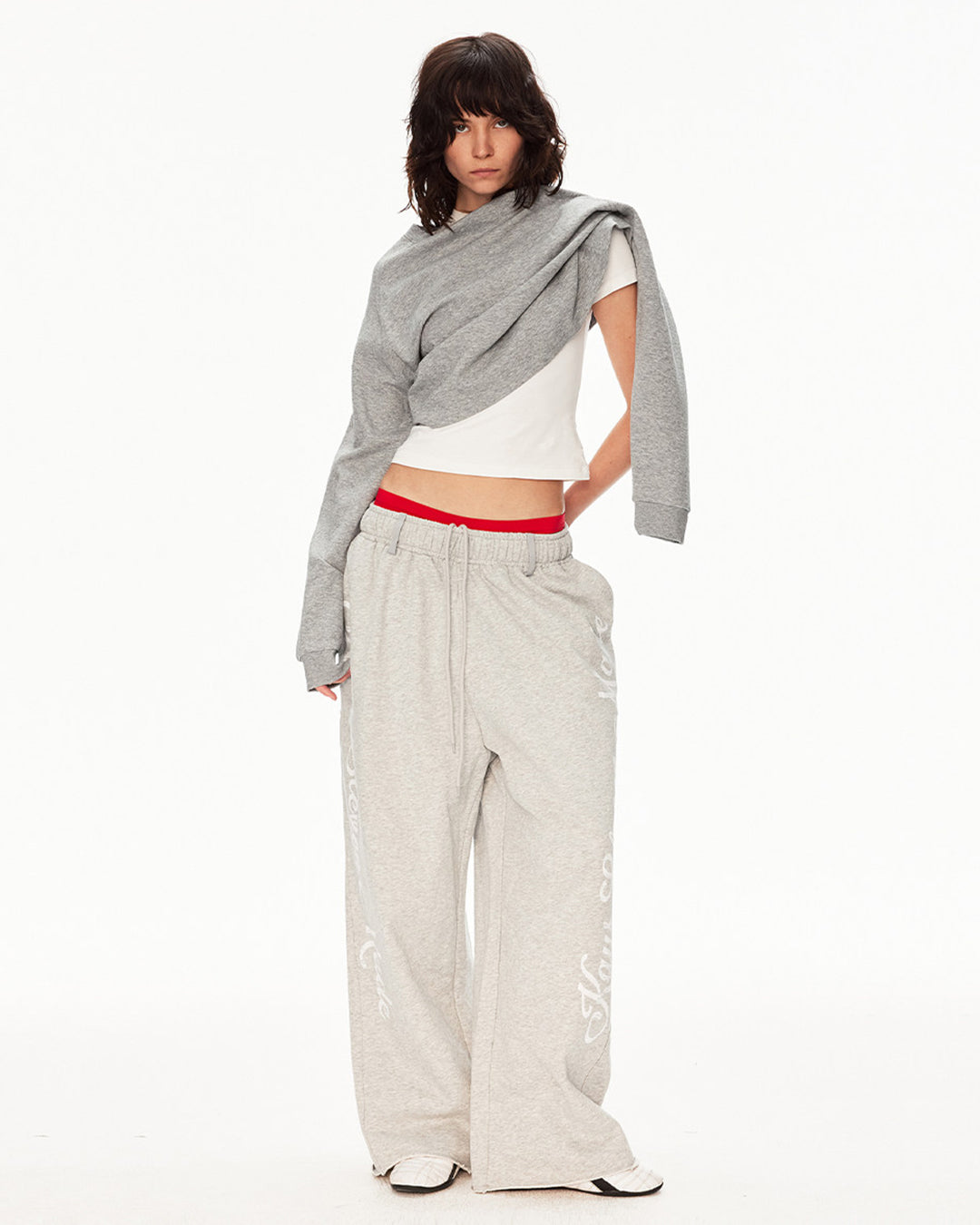 VINTAGE LETTER PRINT SWEATPANTS - LIGHT GREY