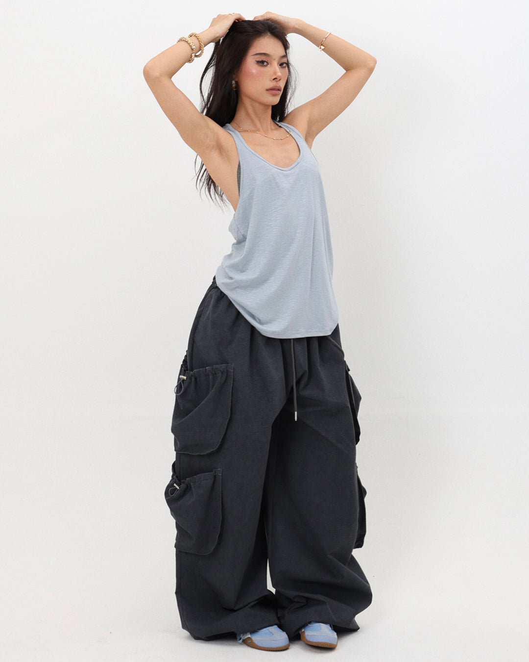 HIPHOP MULTI-POCKET CARGO PANTS - DARK BLUE