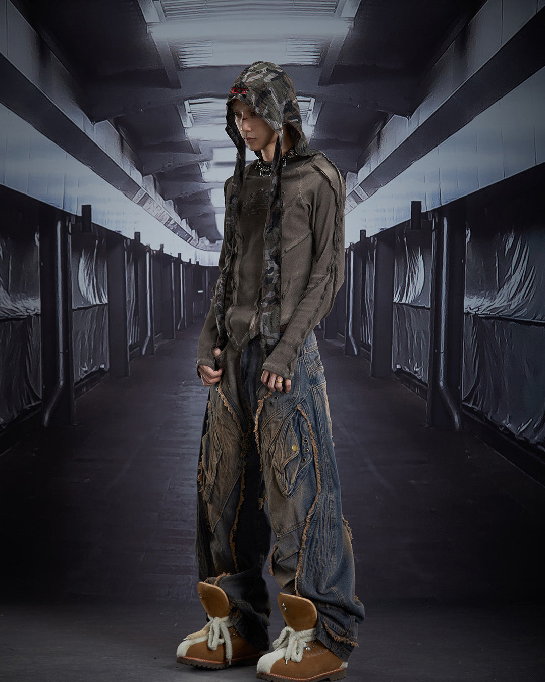DECONSTRUCTED V-HEM DIRTY DYE TOPS - COFFEE