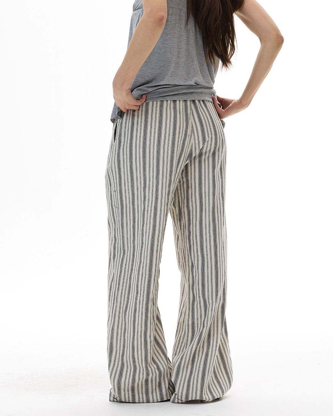 RELAXED STRIPED LINEN PANTS - BEIGE