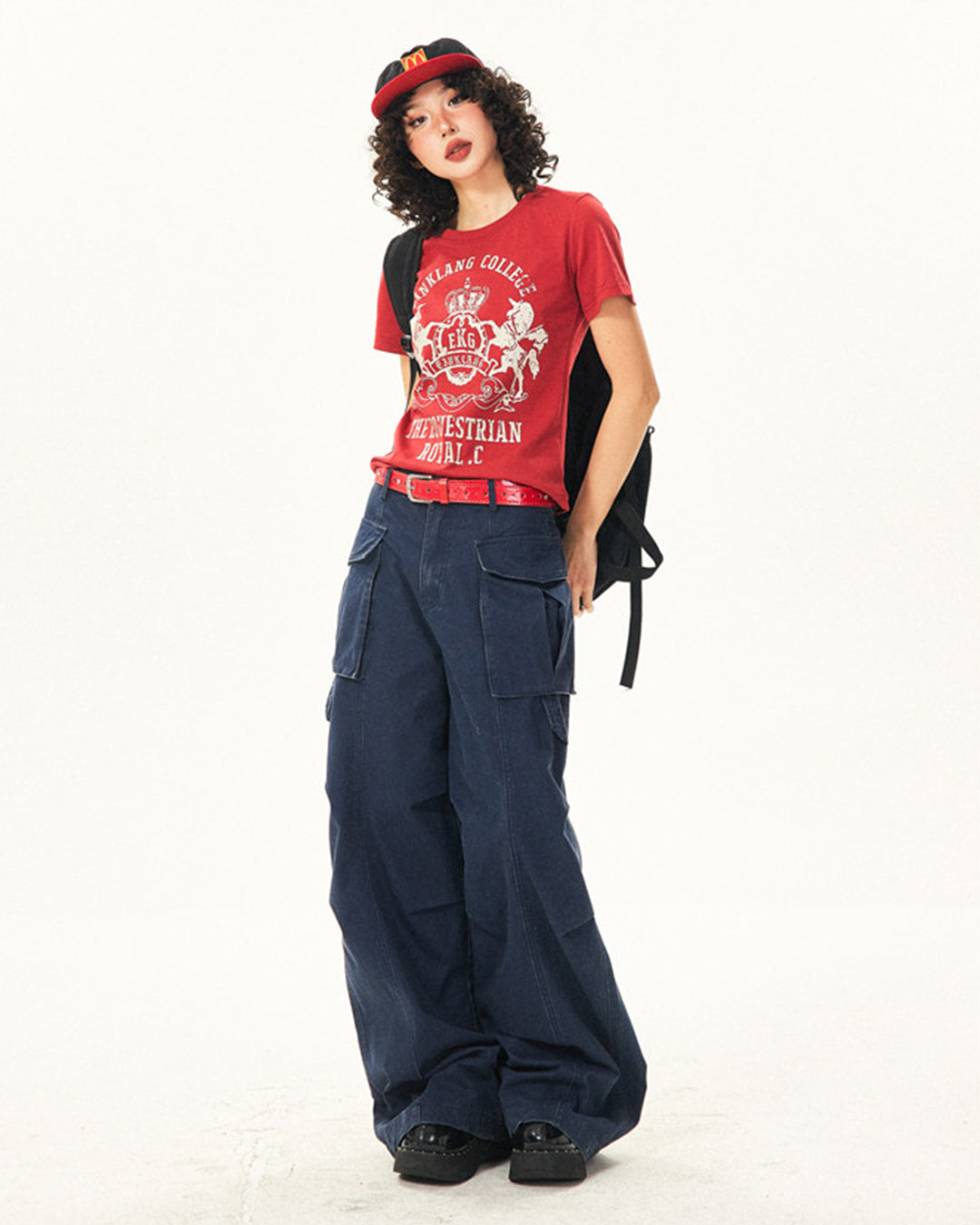FITTED VINTAGE LETTER PRINT T-SHIRTS - CRIMSON