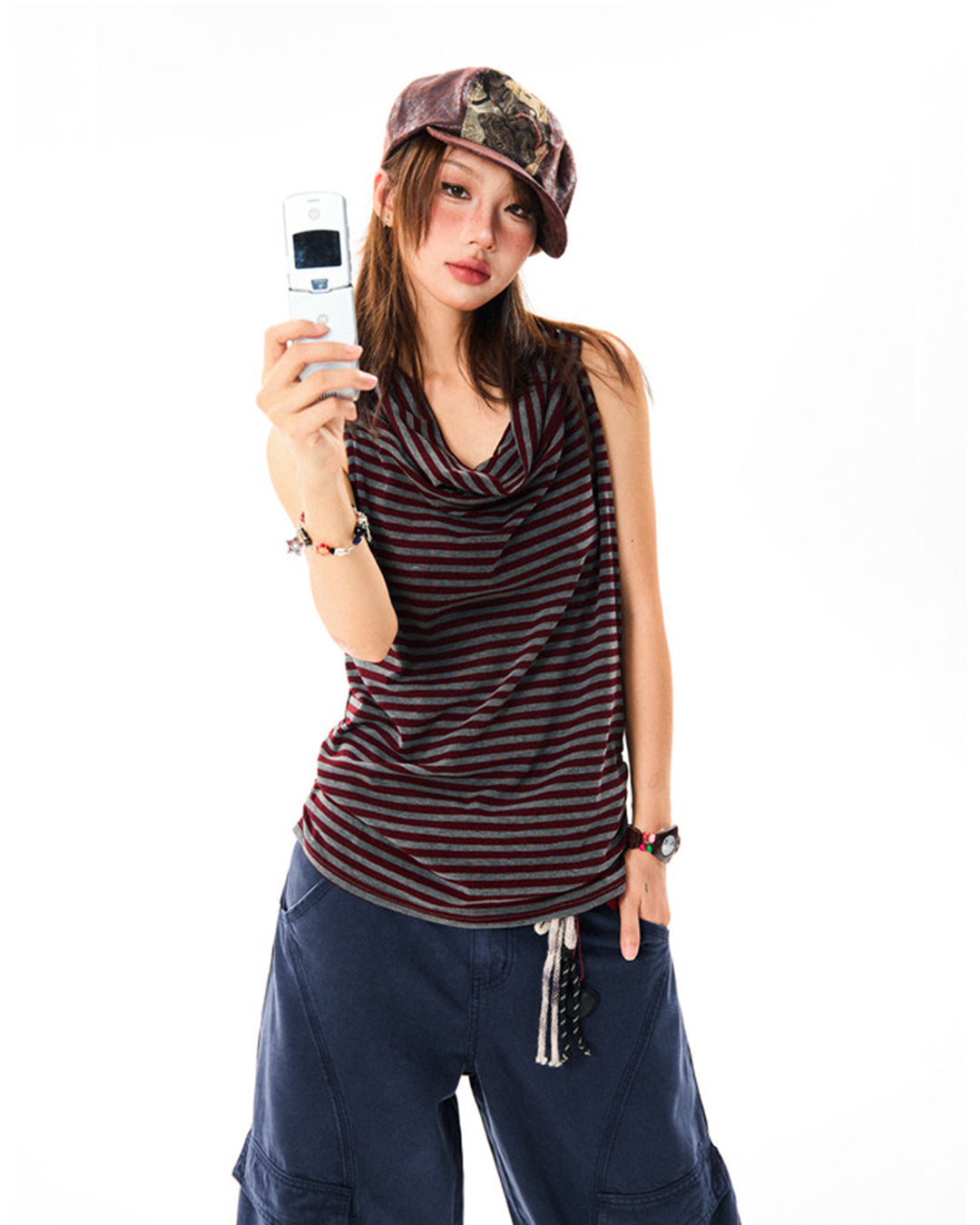 MULTIWAY STRIPED OFF SHOULDER TOPS - GREY &amp; RED