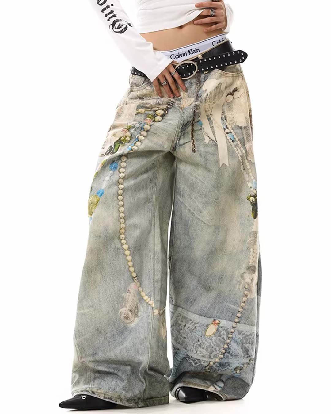 VINTAGE WASH 3D GRAPHIC JEANS