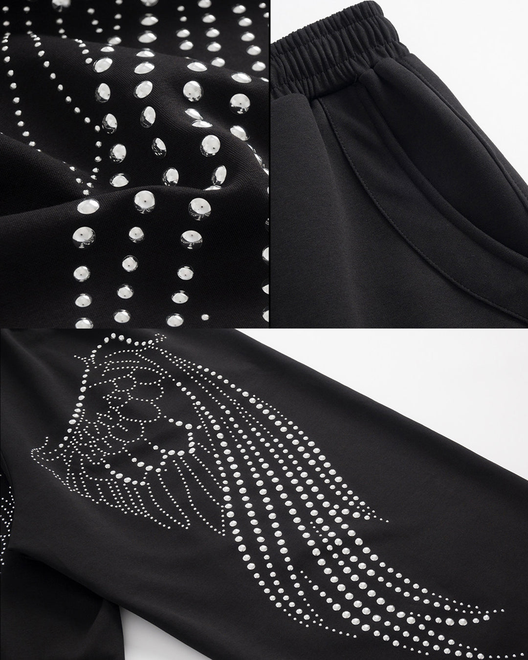 WING RHINESTONE SWEATPANTS - BLACK