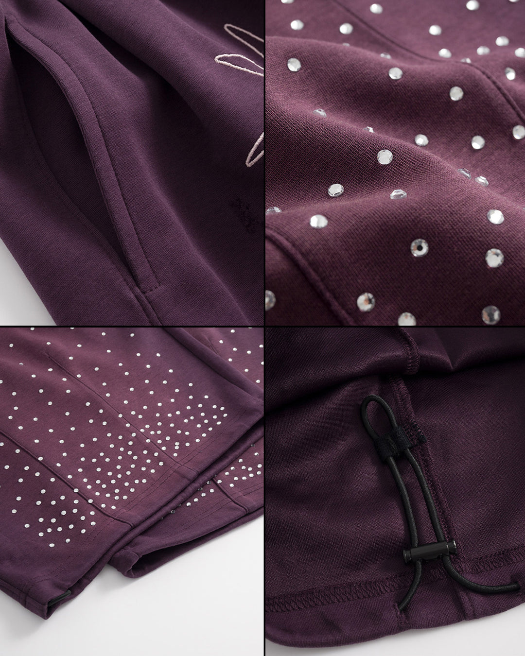VINTAGE EMBROIDERED GRADIENT RHINESTONE SWEATS - PURPLE