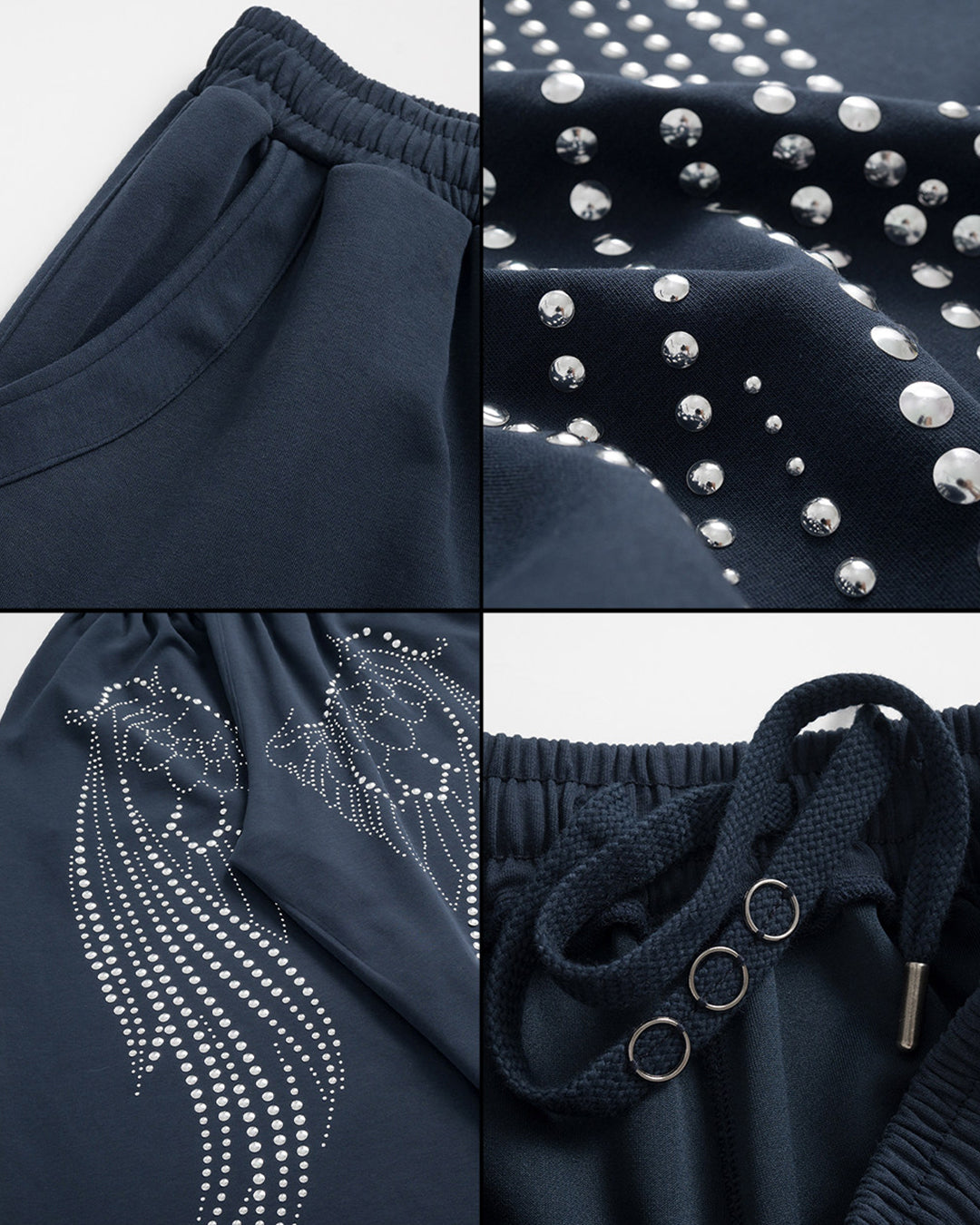 WING RHINESTONE SWEATPANTS - NAVY BLUE