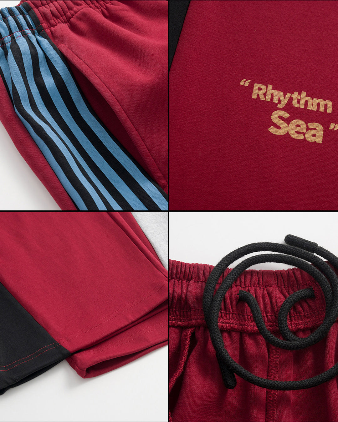 VINTAGE INSPIRED STRIPED PANEL SWEATS - RED