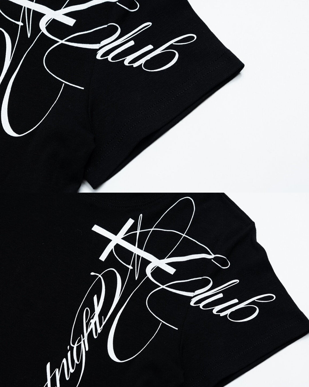 VINTAGE LETTER PRINT SLIM FIT CROPPED T-SHIRTS - BLACK