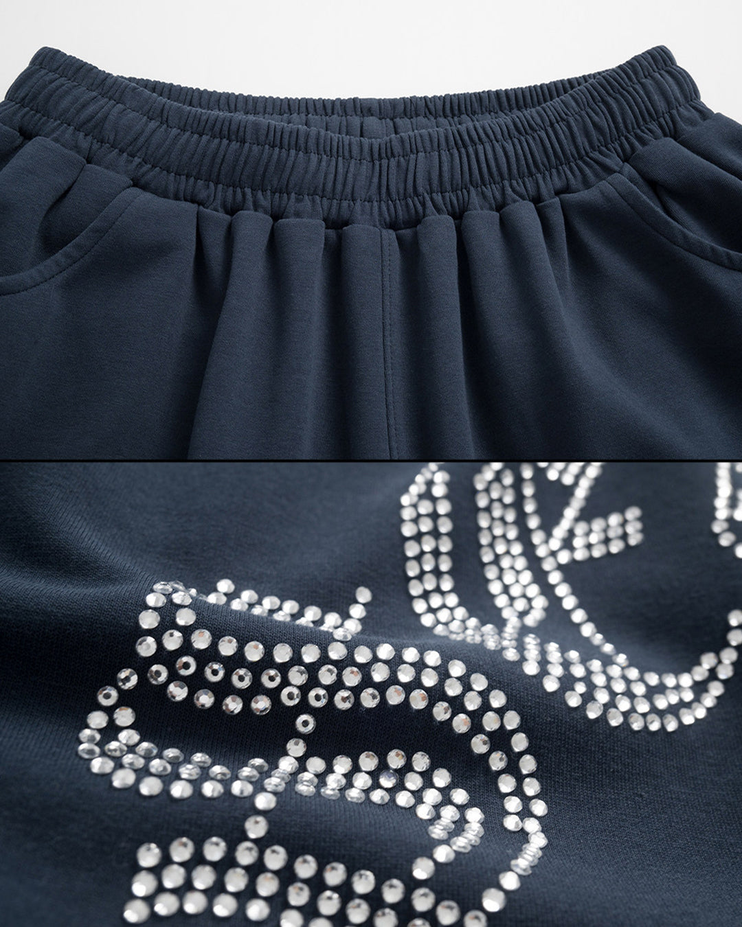 RHINESTONE LETTER DETAIL DANCE SWEATS - NAVY BLUE