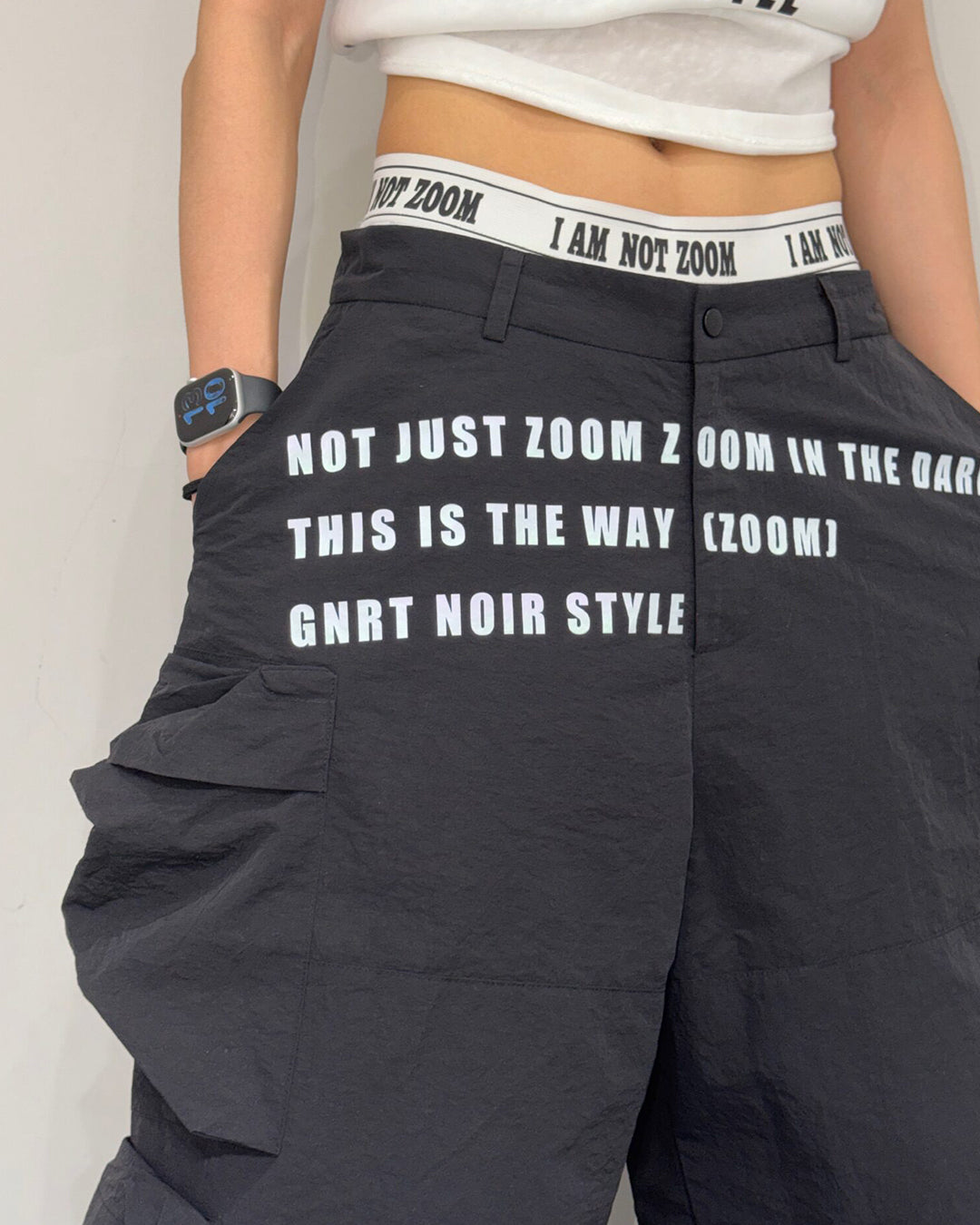 STREETWEAR LETTER PRINT CARGO QUICK-DRY PANTS - BLACK