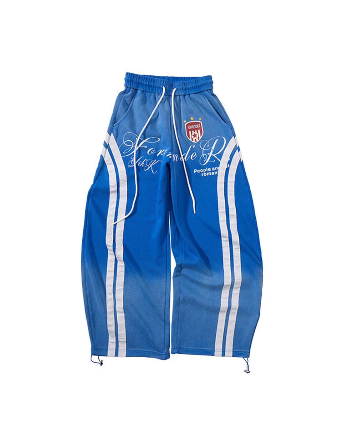 GRADIENT WASH STRIPED LETTER PRINT SWEATS - BLUE