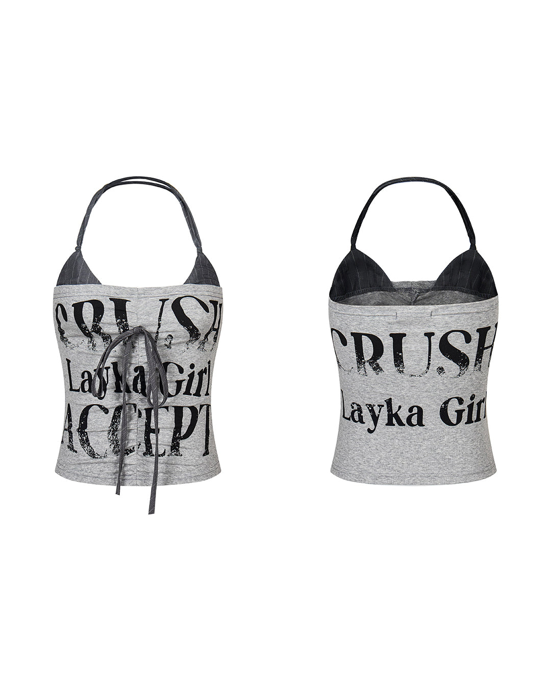 LAYERED FAUX TWO-PIECE LETTER PRINT CAMISOLES - GREY