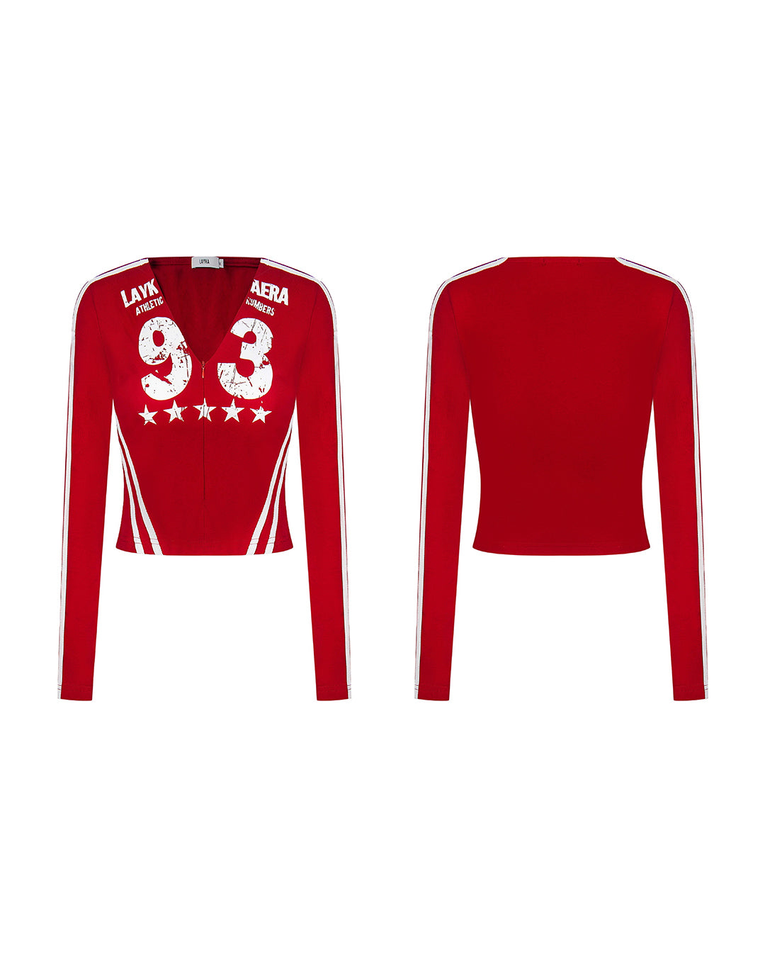SPORTY JERSEY V-NECK CROPPED TOPS - RED
