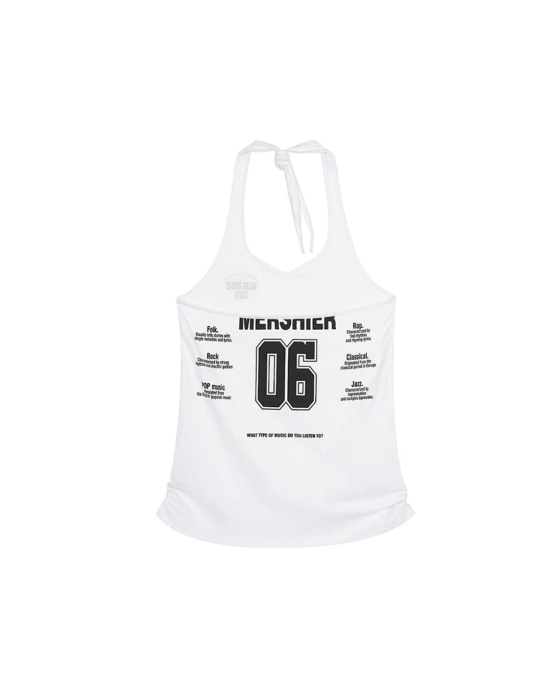 LETTER PRINT BACKLESS HALTER TANK TOPS - WHITE