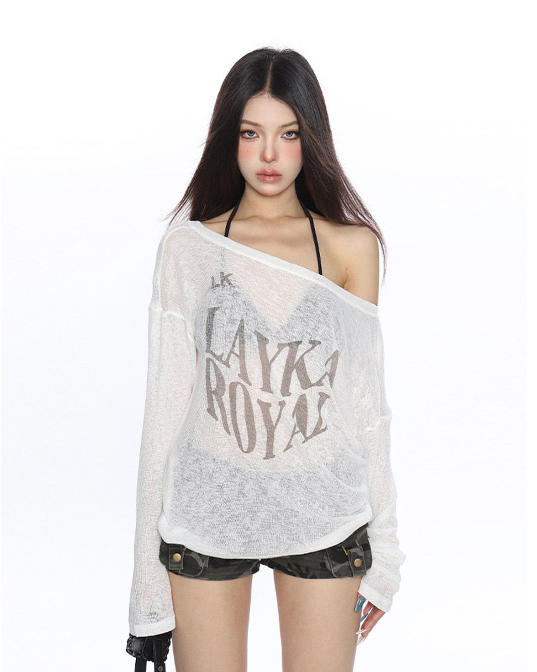 ASYMMETRIC BREATHABLE COVER-UP TOPS - WHITE
