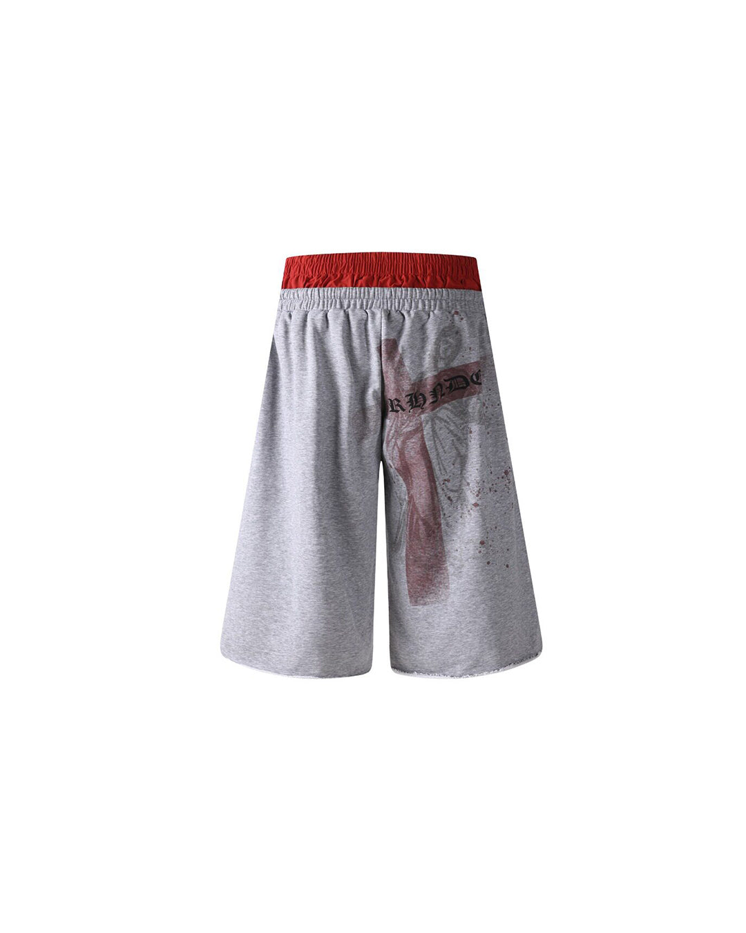 DOUBLE-WAIST GOTHIC PRINT TERRY CROPPED SWEATPANTS - GREY