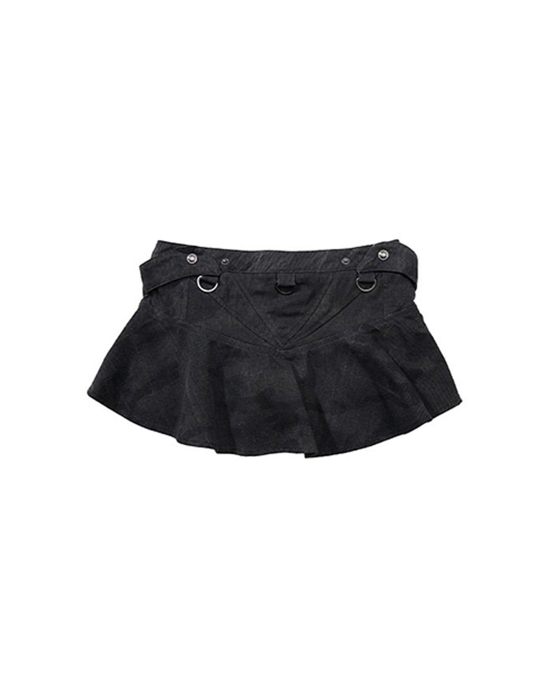 CAMO WASHED DISTRESSED RUFFLE MINI SKIRTS - BLACK