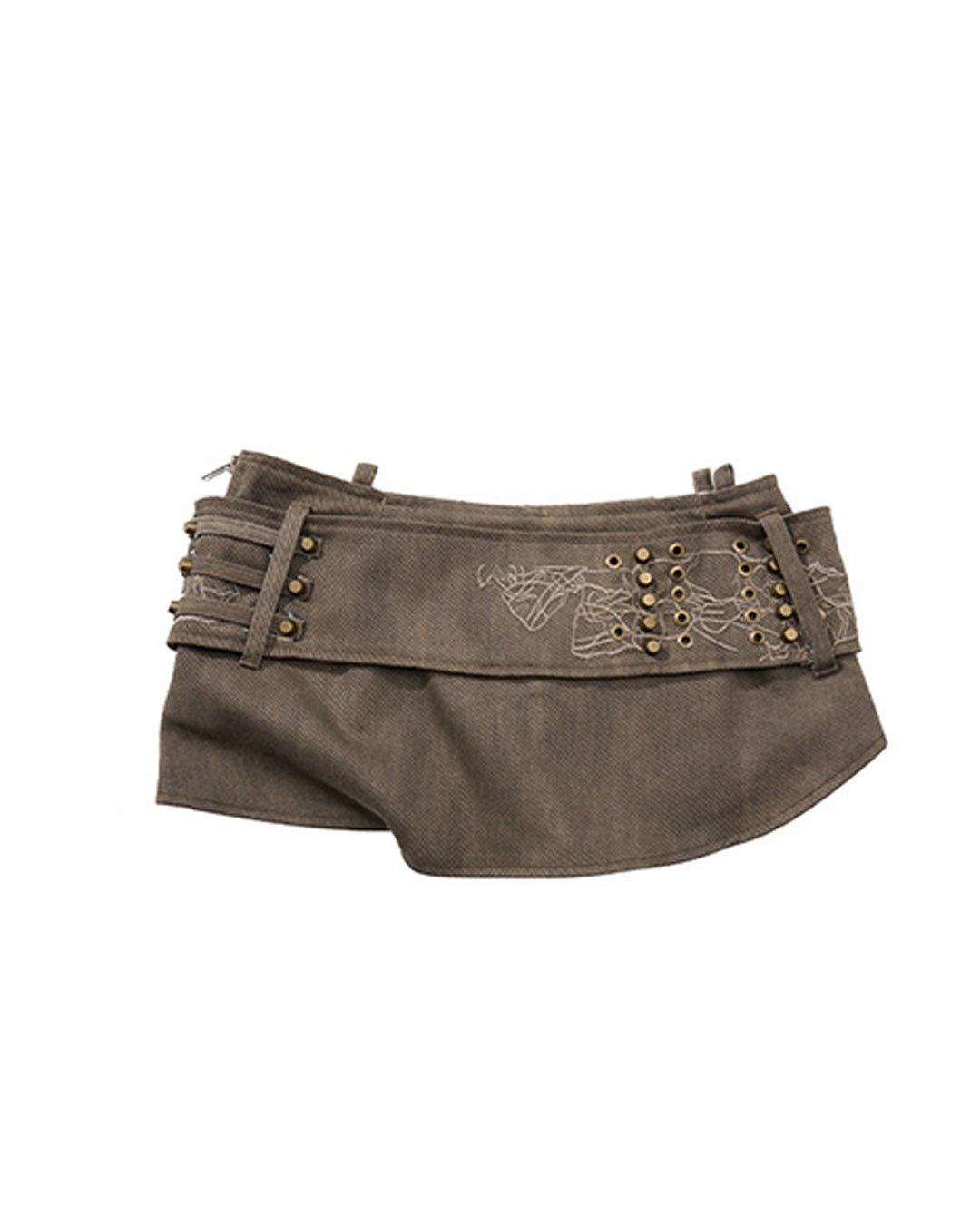 VINTAGE BUTTON-FRONT EMBROIDERED MINI SKIRTS - BROWN