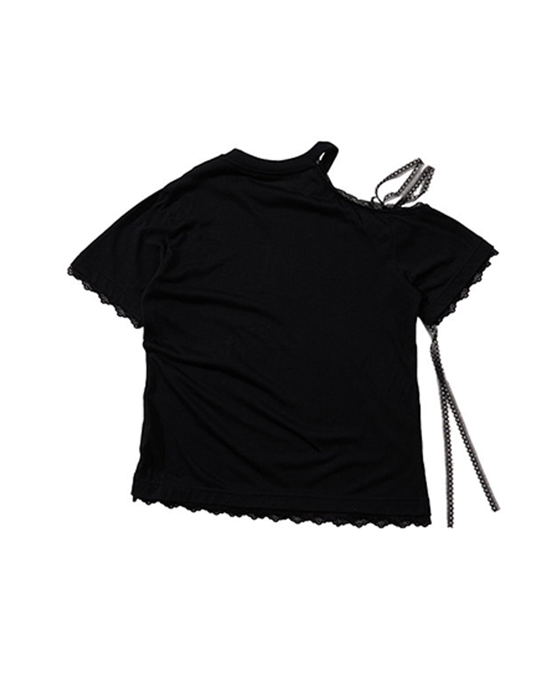 BIKINI PRINT LACE PANEL OFF-SHOULDER T-SHIRTS - BLACK