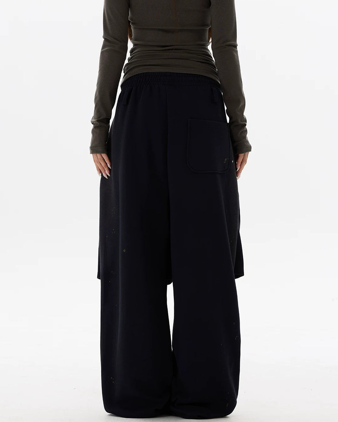 DIRTY WASH SPLATTER DOUBLE-LAYER SWEATPANTS - NAVY BLUE