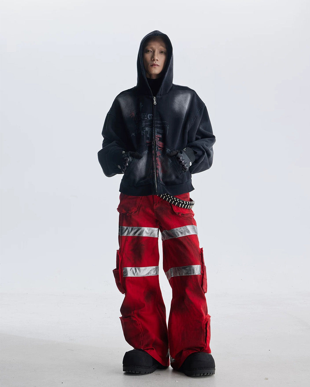 GRUNGE DIRTY DYE HEAVY DUTY CARGO PANTS - RED