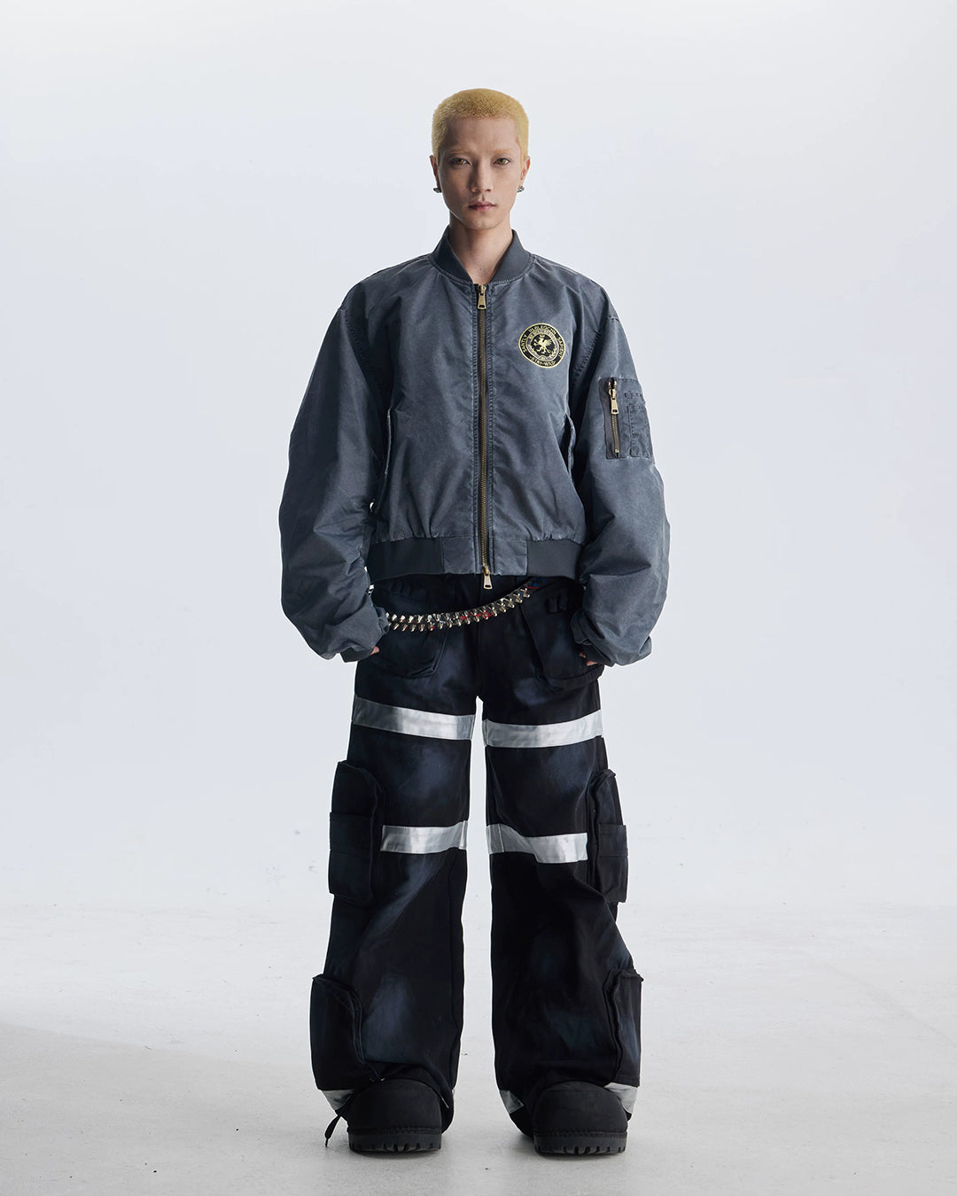 GRUNGE DIRTY DYE HEAVY DUTY CARGO PANTS - BLACK
