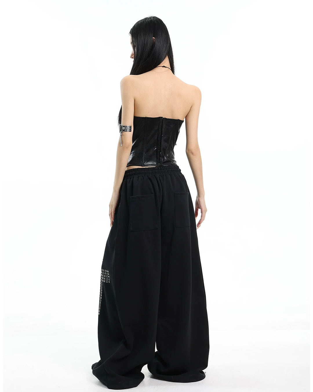 LACE STUDDED BONED BUSTIER TOPS - BLACK