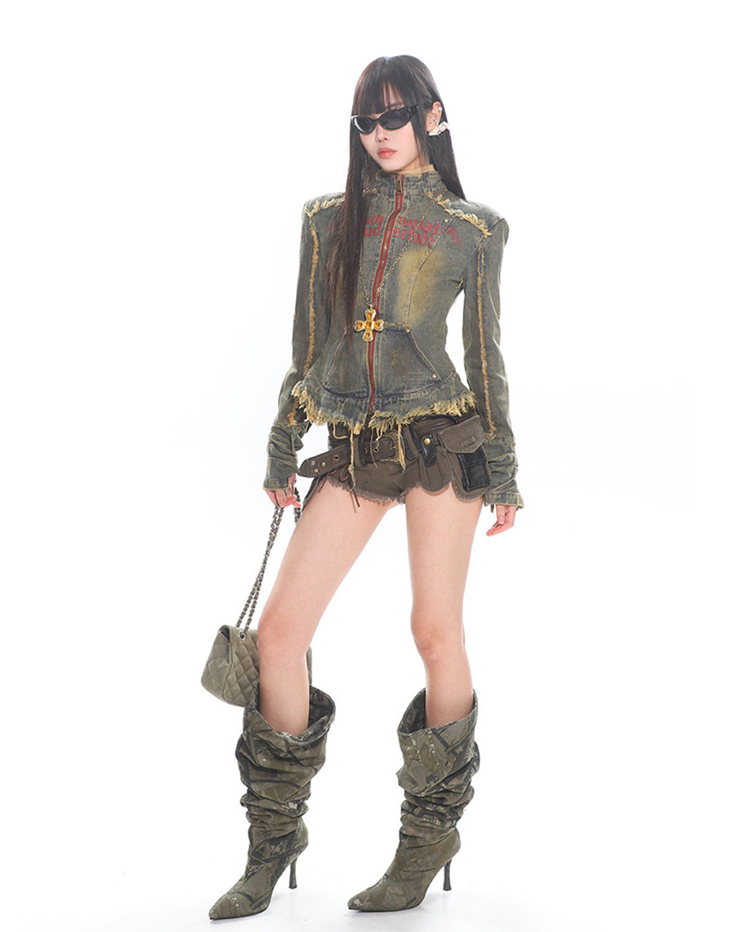 HEAVYWEIGHT WASHED DENIM SHORTS - ARMY GREEN